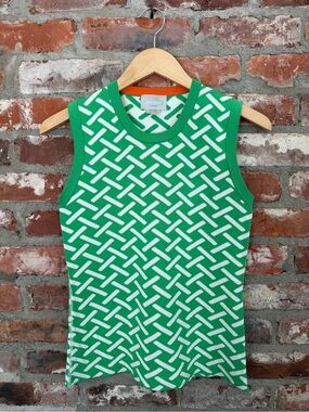 M. Patmos Green White Geometric Knit Sleeveless Top Medium